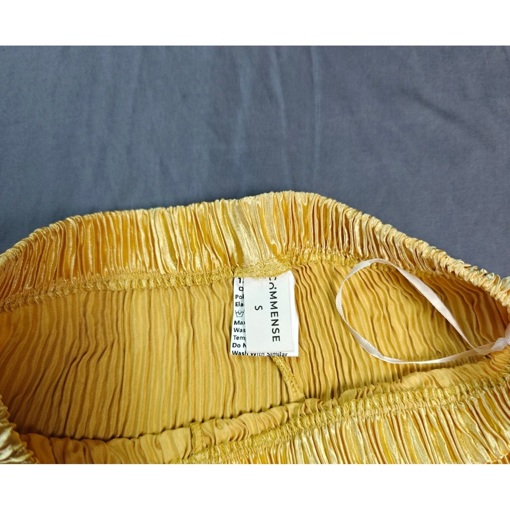 Commense Yellow Plisse Two Piece Set Halter Asymmetrical Top Wide Leg Pants Sm - Picture 6 of 9